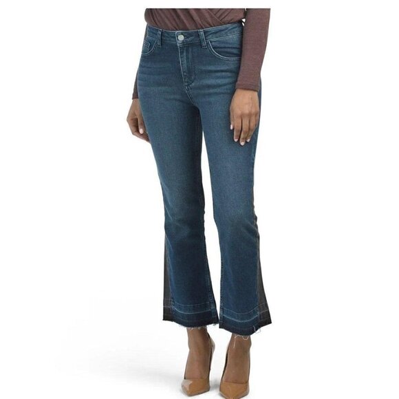 NWT French Connection Split Tone Raw Hem Flare Jeans Size 0 - Picture 1 of 12